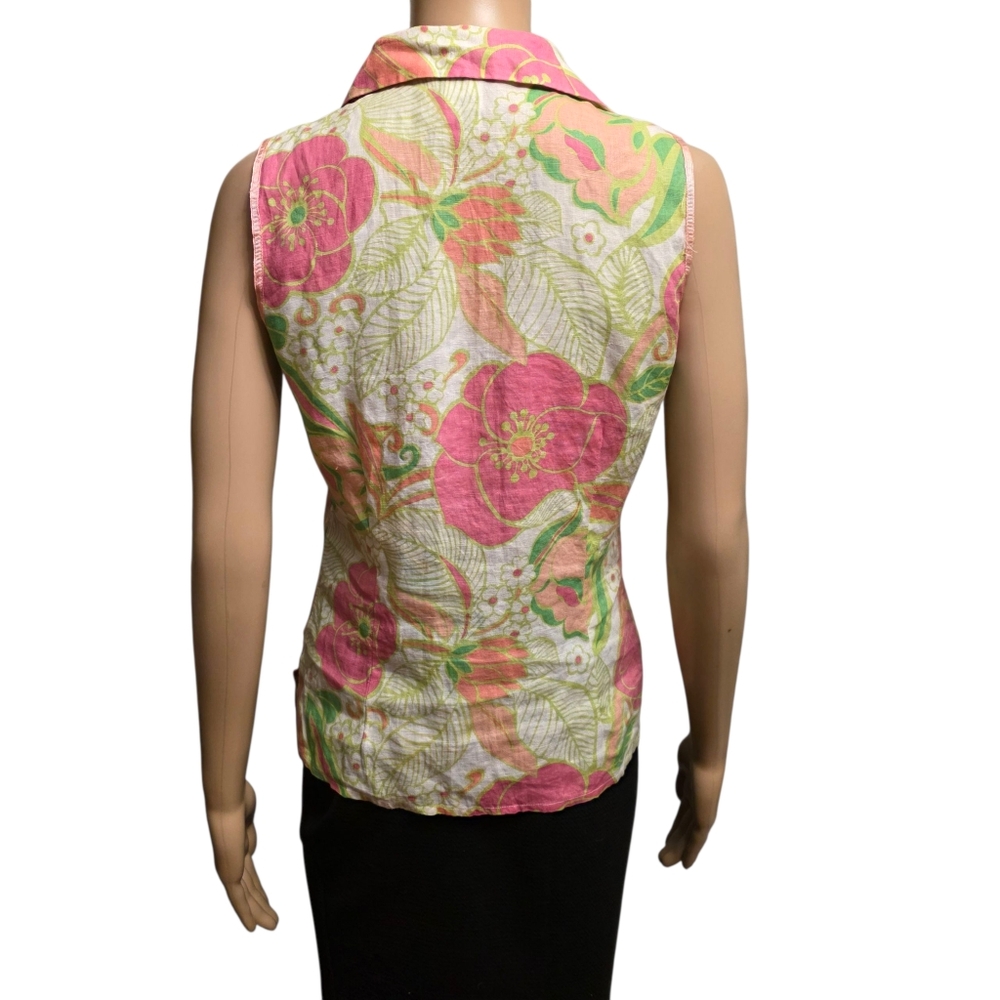 Richard Malcolm Linen Tropical Button Up Sleeveless Top Size S - Picture 4 of 9